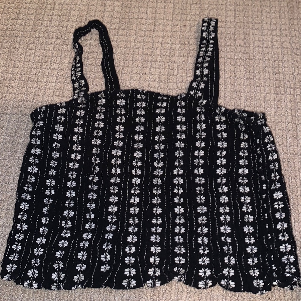 American Eagle Tank Top, black and white with flowers